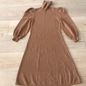 Elegant Tan Turtleneck Dress